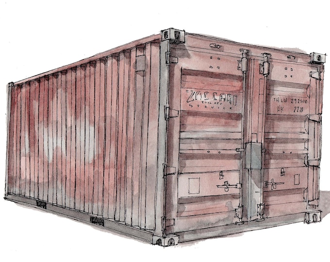 SHIPPING CONTAINER - Transport, Cargo, Architecture, Tiny House, Container Home, Art, Watercolor, Painting, Drawing, Sketchbook, Drawn There