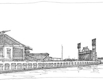 GIANTS ORACLE PARK - San Francisco Baseball Stadium, Bay, Pen and Ink Drawing, Art, Sketchbook, Sketch, Urbansketcher, Drawn There