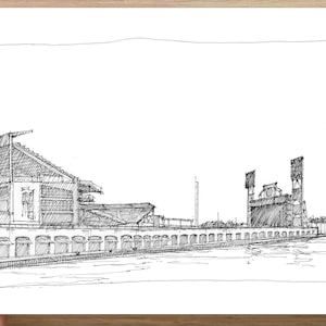 GIANTS ORACLE PARK - San Francisco Baseball-Stadion, Bay, Stift und Tinte Zeichnung, Kunst, Skizzenbuch, Skizze, Urbansketcher, gezeichnet es