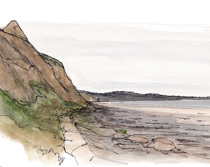 BLACKS BEACH CLIFFS - San Diego, Beach, Ocean, Cliffs, La Jolla, Shore , Art, Ink and Watercolor, Drawing, Painting, Sketchbook, Drawn There