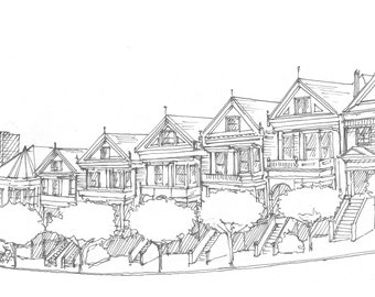 PAINTED LADIES - Victorian Houses, Architecture, San Francisco, Full House, Drawing, Pen and Ink, Sketchbook, Art, Drawn There