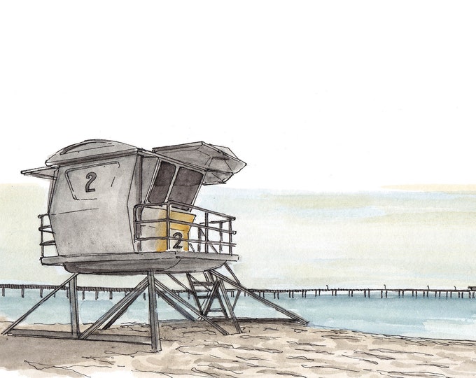 LIFEGUARD STAND - Ocean Beach, San Diego, California, Architecture, Pier, Art, Watercolor, Painting, Drawing, Sketchbook, Drawn There