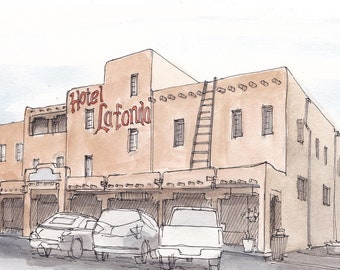 HOTEL LA FONDA - Taos, New Mexico, Adobe, Architecture, Southwest, Drawing, Watercolor Painting, Sketchbook, Art, Drawn There