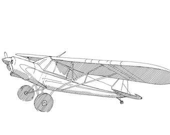PIPER SUPER CUB Airplane - Plane, Fly, Travel, Flight, Ink Drawing, Line Drawing, Art, Print, Drawn There