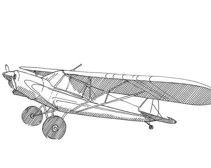 PIPER SUPER CUB Airplane - Plane, Fly, Travel, Flight, Ink Drawing, Line Drawing, Art, Print, Drawn There