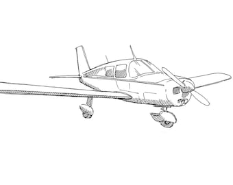 PIPER CHEROKEE AIRPLANE - Plane, Fly, Travel, Flight, Ink Drawing, Line Drawing, Art, Print, Drawn There