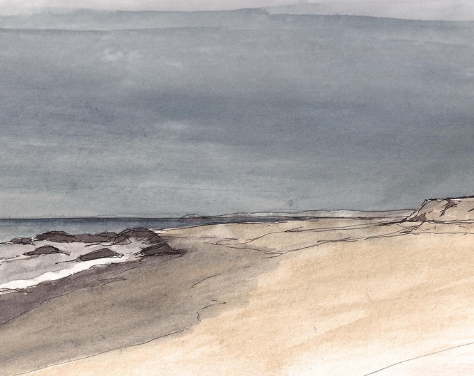 BEACH and STORM CLOUDS - Cabo San Lucas, Mexico, Ocean, Landscape Painting, Watercolor, Drawing, Sketchbook, Art, Print, Drawn There