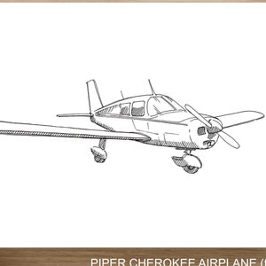 PIPER CHEROKEE VLIEGTUIG - Vliegtuig, Vliegen, Reizen, Vlucht, Inkttekening, Lijntekening, Kunst, Druk, Daar getrokken