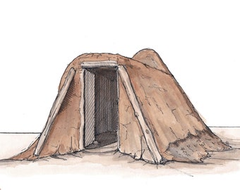 NAVAJO HOGAN Mud Hut- Native American, Tribal,Traditional, Ceremonial, Arizona, Art, Pen and Ink, Drawing, Painting, Sketchbook, Drawn There