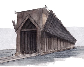 MARQUETTE ORE DOCK - Michigan, Iron Ore, Great Lakes, Urbansketcher, Plein Air Ink and Watercolor Painting, Drawing, Art, Drawn There