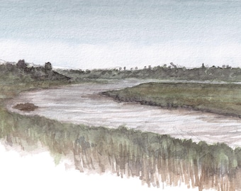 NEWPORT BACK BAY - Estuary, Wetlands, California, Plein Air Landscape Watercolor Painting, Drawing, Sketchbook, Art Print, Drawn There