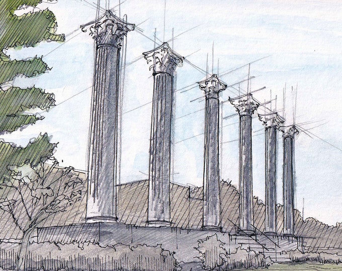 WESTMINSTER COLLEGE COLUMNS - Fulton Missouri Classical Architecture, Drawing, Ink, Pencil, Watercolor Painting, Sketchbook Art, Drawn There