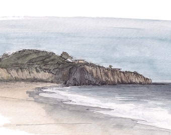 CRYSTAL COVE State Park - Beach, Ocean, Cliffs, Abalone Point, Landscape, Plein Air Watercolor Painting, Sketchbook, Art Print, Drawn There