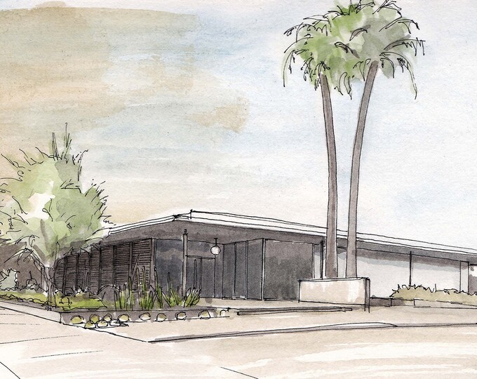 PALM SPRINGS Art Museum Architecture and Design - Pen and Ink, Drawing, Watercolor, Painting, Art Print, Sketchbook, Drawn There