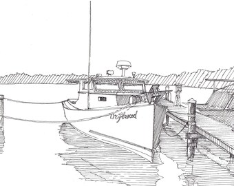 CHESAPEAKE DEADRISE BOAT - Wooden Deadrise, Maryland, Eastern Shore, Bay, Ink Drawing, Sketch, Pen and Ink, Drawing, Sketchbook, Drawn There