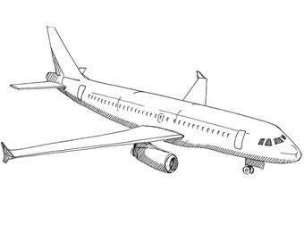 AIRBUS A320 AIRPLANE - Jet, Commercial Airliner, Fly, Travel, Flight, Ink Drawing, Line Drawing, Art, Print, Black and White, Drawn There