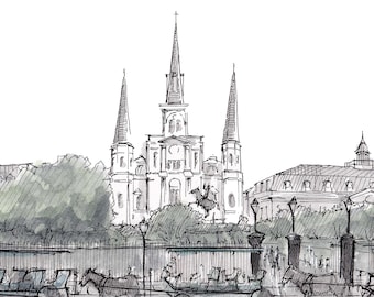 SAINT LOUIS CATHEDRAL - New Orleans, Louisiana, Drawing, Art, Sketch, Painting, Watercolor, Architecture, Sketchbook, Drawn There