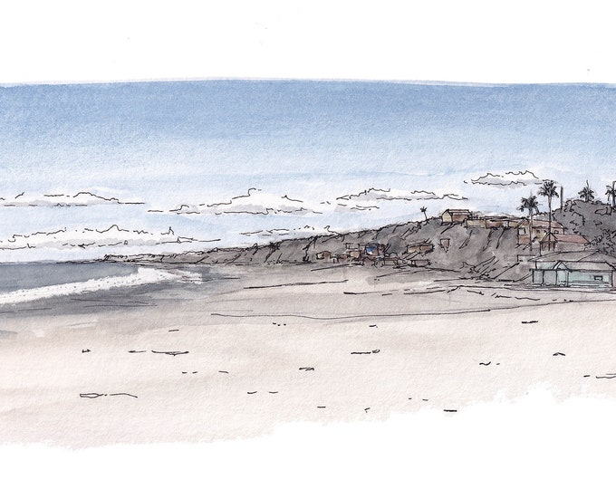 CRYSTAL COVE BEACH - Newport Beach, Orange County, California, Cottages, Ocean, Ink, Watercolor, Plein Air Painting, Art, Print, Drawn There