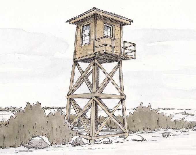 MINIDOKA INTERNMENT CAMP - Japanese American, World War 2, Watch Tower, Drawing, Pen and Ink, Watercolor, Painting, Sketchbook, Drawn There
