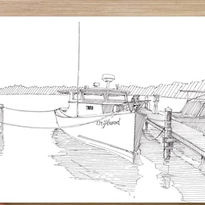 CHESAPEAKE DEADRISE BOAT - Wooden Deadrise, Maryland, Eastern Shore, Bay, Ink Drawing, Sketch, Pen and Ink, Drawing, Sketchbook, Drawn There