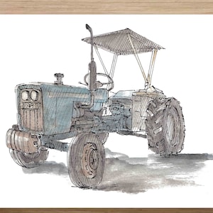 OLD FORD TRACTOR - Pen and Ink, Drawing, Painting, Watercolor, Sketchbook, Art, Farm, Vintage, Antique, Blue, Rusty, Drawn There