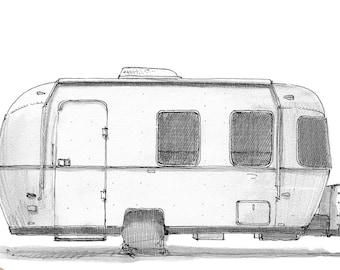 AIRSTREAM SPORT 22 - Camper, Roadtrip, Trailer, Camper, RV, Drawing, Sketchbook, Pen and Ink, Adventure, Art, Drawn There