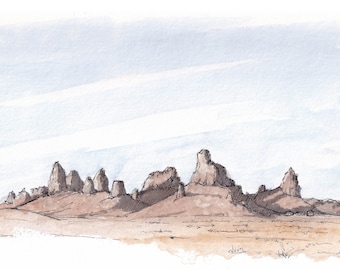 TRONA PINNACLES - California Tufa Spires, Mohave Desert Landscape Painting, Plein Air Ink & Watercolor Drawing, Art, Sketchbook Drawn There
