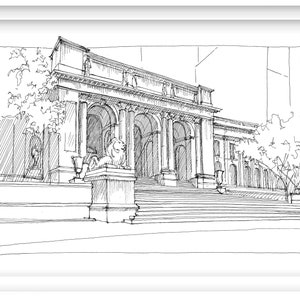NYC PUBLIC LIBRARY - New York City, Manhattan, Klassische Architektur, Urbansketchers, Plein Air Tuschezeichnung, DrawnThere