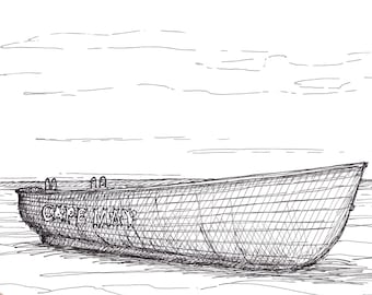 LIFEGUARD BOAT, Cape May, New Jersey, Pen and Ink, Sketch, Drawing, Art Print, Beach, Ocean, Wooden Boat, Row Boat, Sketchbook, Drawn There