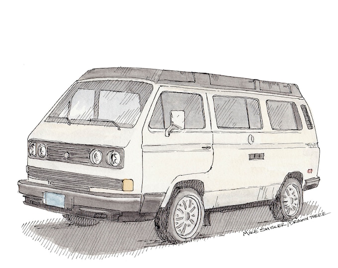 4 Pack WESTFALIA - Vintage Van, Vanlife, Westy, Camping, Roadtrip, Ink and Watercolor, Painting, Drawing, Art Print, Drawn There