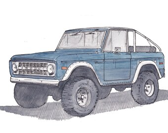 FORD BRONCO CONVERTIBLE -  Soft Top, Classic Truck, 4x4, Off-Road, Drawing, Pen and Ink, Watercolor, Painting, Sketchbook, Art, Drawn There