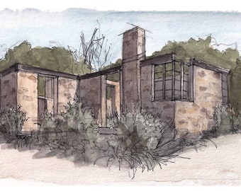 STONE BUILDING RUINS - Sycamore Canyon Fire, Santee, San Diego, California, Architecture, Watercolor Painting, Drawing, Art, Drawn There