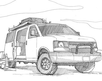 GMC VAN - Camper, Vanlife, Roadtrip, Camping, Nomad, Drawing, Line Drawing, Pen and Ink, Sketchbook, Art, Print, Drawn There