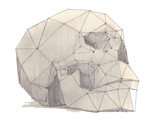 BLACK ROCK CITY - Geometric Human Skull, Interactive Sculpture, Playa, Art, Drawing, Pen and Ink, Sketchbook, Print, Drawn There