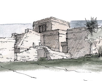 TULUM TEMPLE RUINS - Mayan Architecture, Stone, Quintanaroo, Drawing, Watercolor, Painting, Sketchbook, Art, Print, Drawn There