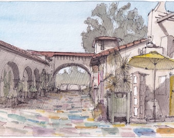 SPANISH VILLAGE Old Town San Diego - California, Spanish Architecture, Plein Air Ink and Watercolor Painting, Drawing, Art, Drawn There