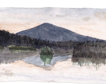 UPPER KLAMATH LAKE - Oregon, Sunset, Mountain, pnw, Ink and Watercolor Plein Air Landscape Painting, Drawing, Art, Sketchbook, Drawn There