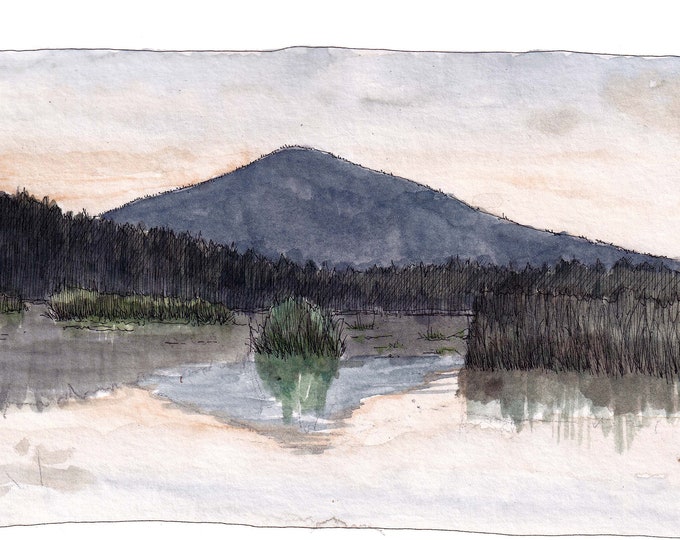 UPPER KLAMATH LAKE - Oregon, Sunset, Mountain, pnw, Ink and Watercolor Plein Air Landscape Painting, Drawing, Art, Sketchbook, Drawn There