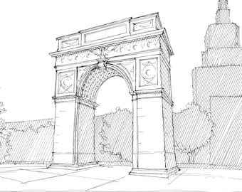 WASHINGTON SQUARE PARK - Arch, New York City, nyc, Greenwich Village, Urbansketcher, Pen and Ink Sketch, Drawing, Art, Drawn There
