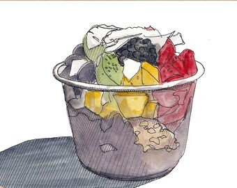 ACAI BOWL WATERCOLOR - Order Includes Two Drawings, Art Print, Plein Air, Pen and Ink, Watercolor, Drawing, Painting, Art, Drawn There