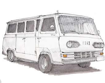 FORD ECONOLINE FALCON - 1960's, Classic, Vintage, Van, Vanlife, Campervan, Art, Watercolor, Painting, Drawing, Sketchbook, Drawn There