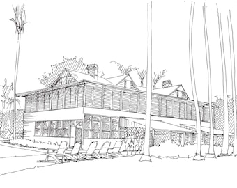 TRUMAN'S LITTLE WHITEHOUSE - Key West, Florida, Presidential, Architecture, Drawing, Pen and Ink, Line Drawing, Art Print, Drawn There
