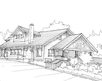 MCKAYS COTTAGE - Bend Oregon, Restaurant, Brunch, Merionberry Scone, Architecture, Drawing, Pen and Ink, Sketchbook, Art, Print, Drawn There