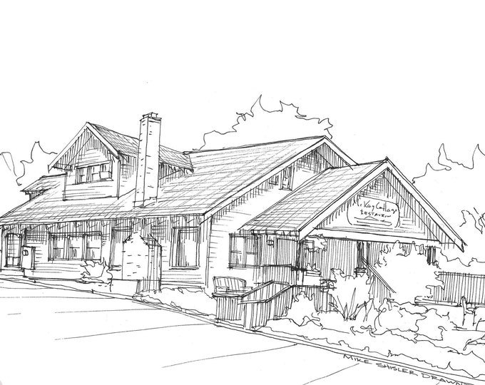 MCKAYS COTTAGE - Bend Oregon, Restaurant, Brunch, Merionberry Scone, Architecture, Drawing, Pen and Ink, Sketchbook, Art, Print, Drawn There