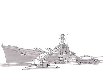 USS ALABAMA BATTLESHIP - wwii, United States Navy, Military, Ship, Pen and Ink, Drawing, Sketchbook, Art, Drawn There,
