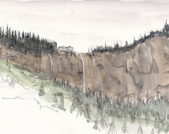 TELLURIDE COLORADO WATERFALL - Hiking, Mountains, Hydroelectric, Pen and Ink, Drawing, Watercolor, Painting, Sketchbook, Drawn There