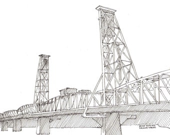 PORTLAND BRIDGES 4-PACK - Pen and Ink, Drawing, Sketchbook, Art Prints, Engineering, Hawthorne, Broadway, St. John's , Tilikum, Drawn There