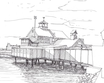 SEAPORT VILLAGE San Diego, California - Fishing Port, Architecture, Seafood, Mission Bay, Drawing, Pen and Ink, Sketchbook, Drawn There