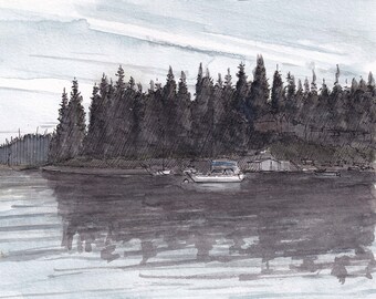 FOX ISLAND, WASHINGTON - Pacific Northwest, Puget Sound, Tacoma, Ink Drawing, Watercolor Painting, Sketchbook, Art, Plein Air, Drawn There