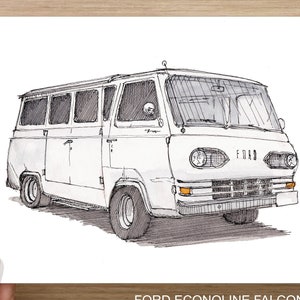 FORD ECONOLINE FALCON - 1960&#39;s, Classic, Vintage, Van, Vanlife, Campervan, Art, Watercolor, Painting, Drawing, Sketchbook, Drawn There